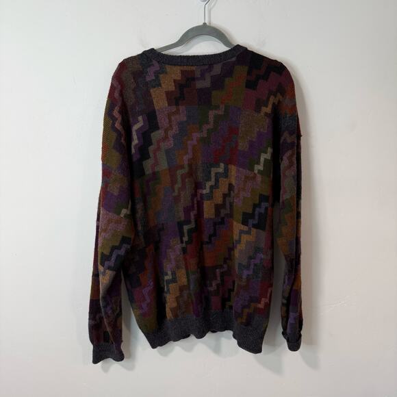 Peruvian Connection Alpaca Grandpa Sweater Colorful Geometric Pattern Crew Large - Picture 3 of 7